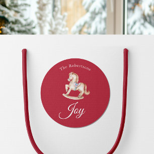 Aquarell Schaukelpferd Vintage Weihnachten Runder Aufkleber
