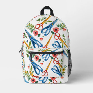 Aquarell-Schere und Wildblumen nahtloses Muster Bedruckter Rucksack