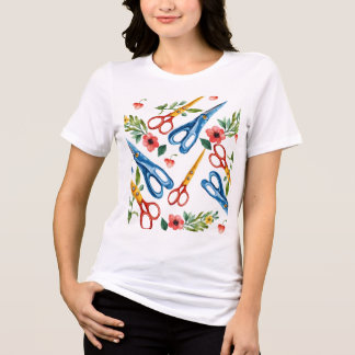 Aquarell-Schere und Wildblumen nahtloses Muster Tri-Blend Shirt