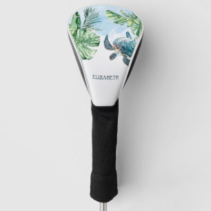 Aquarell-Schildkröte Tropische Blätter Golf Headcover