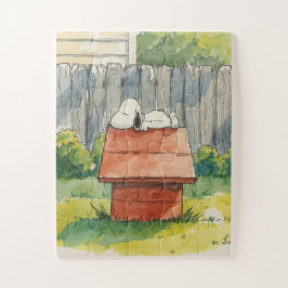 Aquarell schlafender Hund auf rotem Hundehaus Kuns