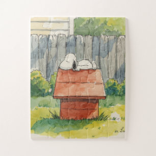 Aquarell schlafender Hund auf rotem Hundehaus Kuns