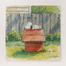 Aquarell schlafender Hund auf rotem Hundehaus Kuns