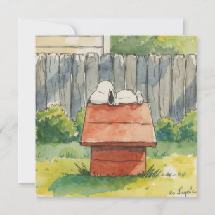Aquarell schlafender Hund auf rotem Hundehaus Kuns Feiertagskarte
