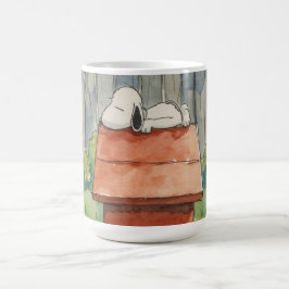 Aquarell schlafender Hund auf rotem Hundehaus Kuns Kaffeetasse