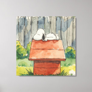Aquarell schlafender Hund auf rotem Hundehaus Kuns Leinwanddruck