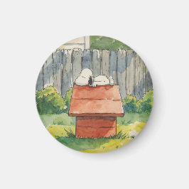 Aquarell schlafender Hund auf rotem Hundehaus Kuns Magnet