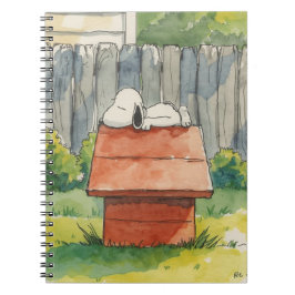 Aquarell schlafender Hund auf rotem Hundehaus Kuns Notizblock