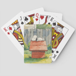 Aquarell schlafender Hund auf rotem Hundehaus Kuns Spielkarten