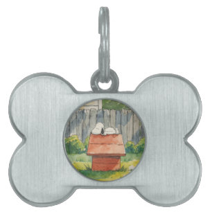 Aquarell schlafender Hund auf rotem Hundehaus Kuns Tiermarke