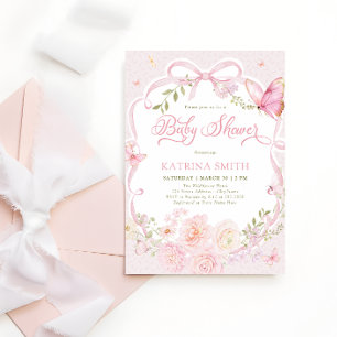 Aquarell Schmetterling Baby Shower Mädchen Rosa Bl Einladung