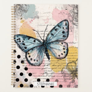 Aquarell Schmetterling Blau Boho Natur Kunst Planer