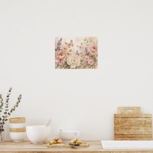 Aquarell-Schmetterling & Florales Poster