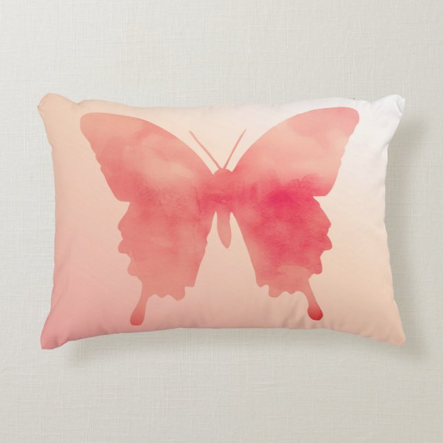 Aquarell-Schmetterling - Koralle und Pfirsich Dekokissen (Vorderseite)