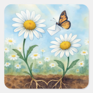 Aquarell-Schmetterling liefert Post an eine Marger Quadratischer Aufkleber