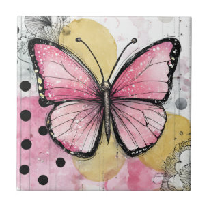 Aquarell Schmetterling Pink Boho Natur Kunst Fliese