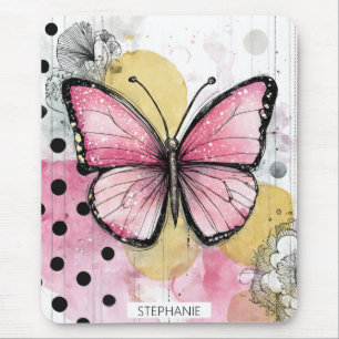 Aquarell Schmetterling Pink Boho Natur Kunst Mousepad