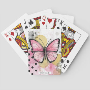 Aquarell Schmetterling Pink Boho Natur Kunst Spielkarten