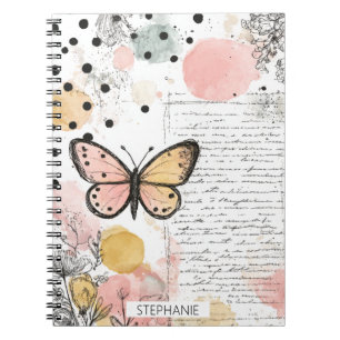 Aquarell Schmetterling Pink Gold Boho Natur Kunst Notizblock