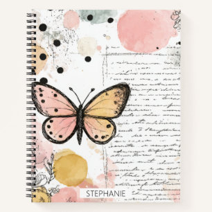 Aquarell Schmetterling Pink Gold Boho Natur Kunst Notizbuch
