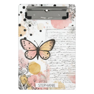 Aquarell Schmetterling Rosa Gold Boho Natur Kunst Mini Klemmbrett