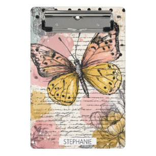 Aquarell Schmetterling Rosa Gold Boho Natur Kunst Mini Klemmbrett