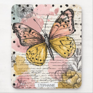 Aquarell Schmetterling Rosa Gold Boho Natur Kunst  Mousepad