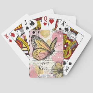 Aquarell Schmetterling Rosa Gold Boho Natur Kunst Spielkarten