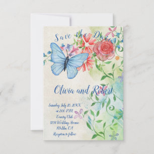 Aquarell-Schmetterling und rote Rose Flachkarte