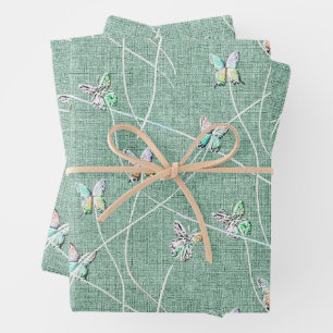 Aquarell Schmetterlinge auf Mintgrün  Geschenkpapier Set