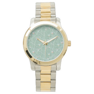 Aquarell Schmetterlinge auf Minzgrün  Armbanduhr