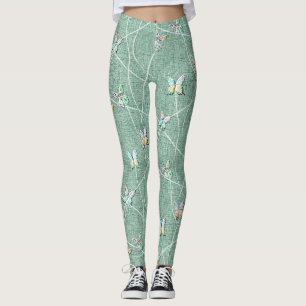 Aquarell Schmetterlinge auf Minzgrün Leggings