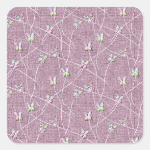 Aquarell-Schmetterlinge auf staubigem Rosa Quadratischer Aufkleber