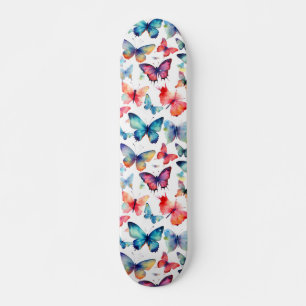 Aquarell-Schmetterlinge Farbige Natur Muster Skateboard