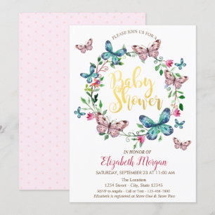Aquarell-Schmetterlinge Gepunktete Babyparty-Ein Einladung