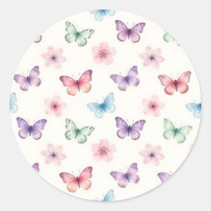 Aquarell-Schmetterlinge Kirschblüten-Muster Runder Aufkleber