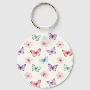 Aquarell-Schmetterlinge Kirschblüten-Muster Schlüsselanhänger