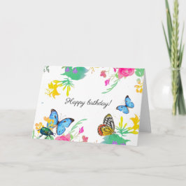 Aquarell-Schmetterlinge und Blumen Dankeskarte
