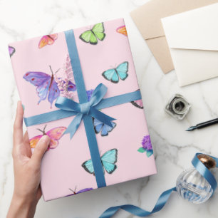 Aquarell Schmetterlinge und Hortensien Geschenkpapier