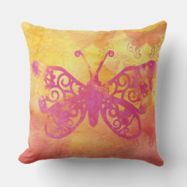 Aquarell-Schmetterlings-Rosa-orange Gelb Handpaint Kissen