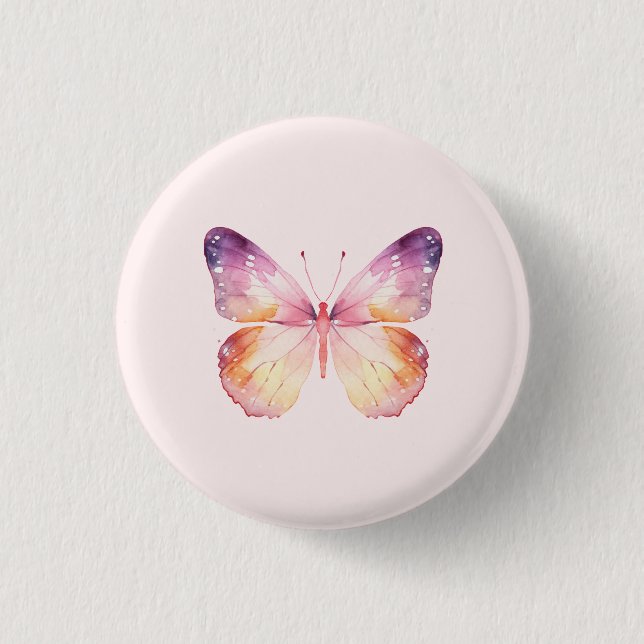 Aquarell-Schmetterlingskunst Button (Vorderseite)