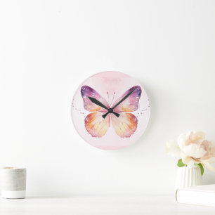 Aquarell-Schmetterlingskunst Runde Wanduhr