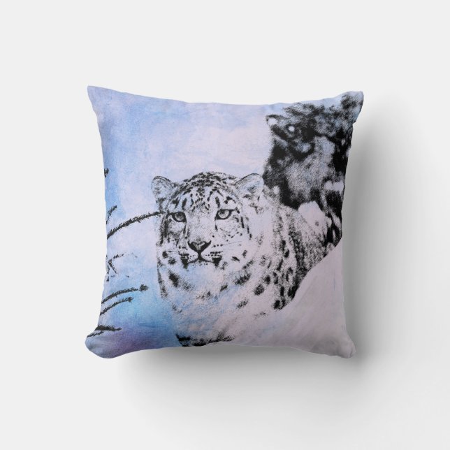 Aquarell-Schnee-Leopard Kissen (Vorderseite)