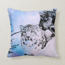 Aquarell-Schnee-Leopard Kissen