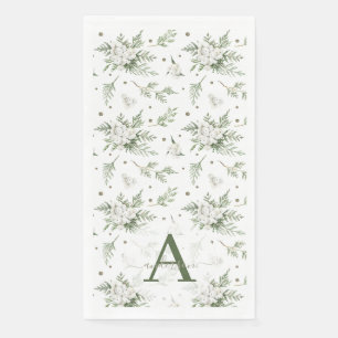 Aquarell Schneebeere Weiße Zeder Zweig Weihnachten Serviette