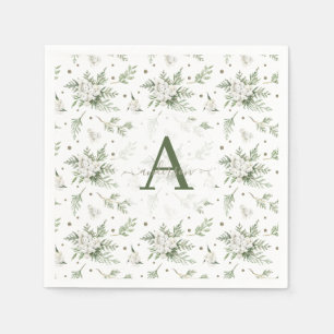 Aquarell Schneebeere Weiße Zeder Zweig Weihnachten Serviette