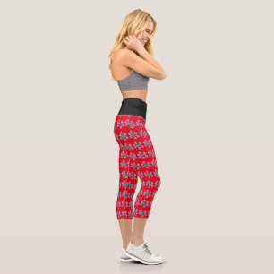 Aquarell-Schneeflocke Rot Schwarz Winter Capri Leggings
