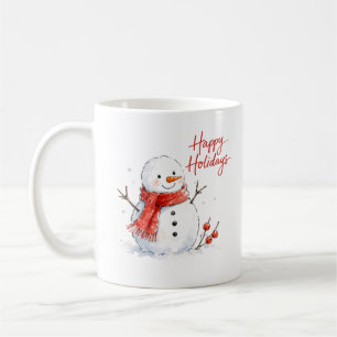 Aquarell-Schneemann mit rotem Schal Kaffeetasse