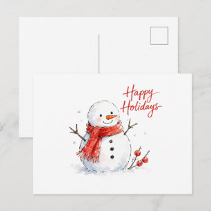 Aquarell-Schneemann mit rotem Schal Postkarte