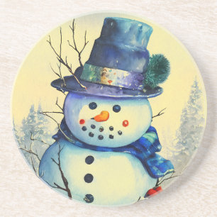 Aquarell-Schneemann-Sandstein-Untersetzer Getränkeuntersetzer